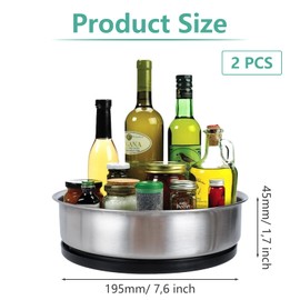 AKOLAFE Pack of 2 Turntable Organiser Kitchen 360° Kitchen Organiser 20 cm Stainless Steel Lazy Susan Turntable Metal Fridge Rotating Tray Organiser for Spice, Pantry, Cupboard (20 cm + 4.5 cm)