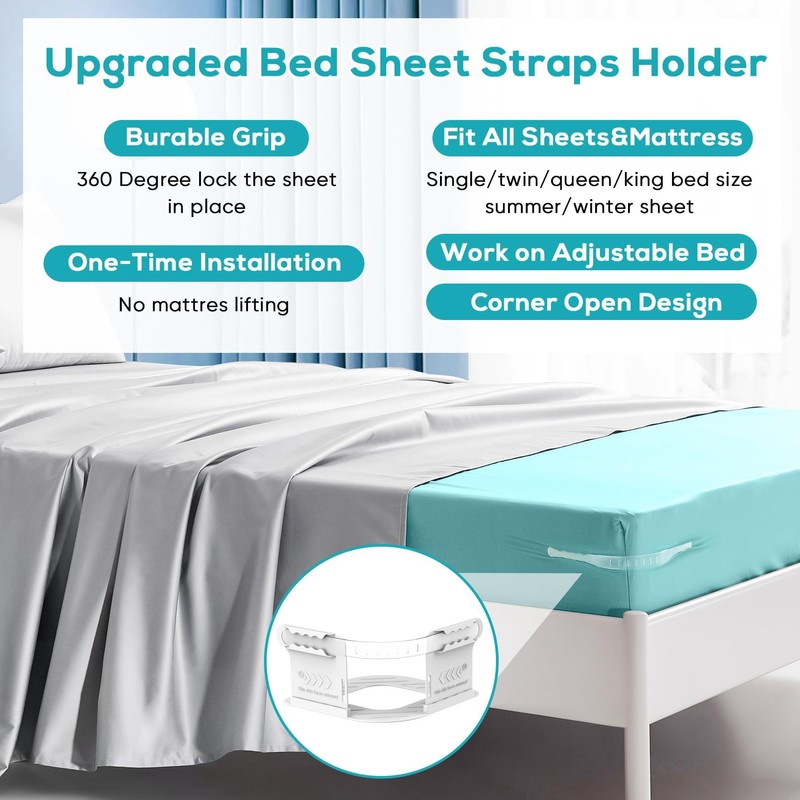 MIDERDO 4Pack Bed Sheet Holders for Corners Keep Sheets Firm