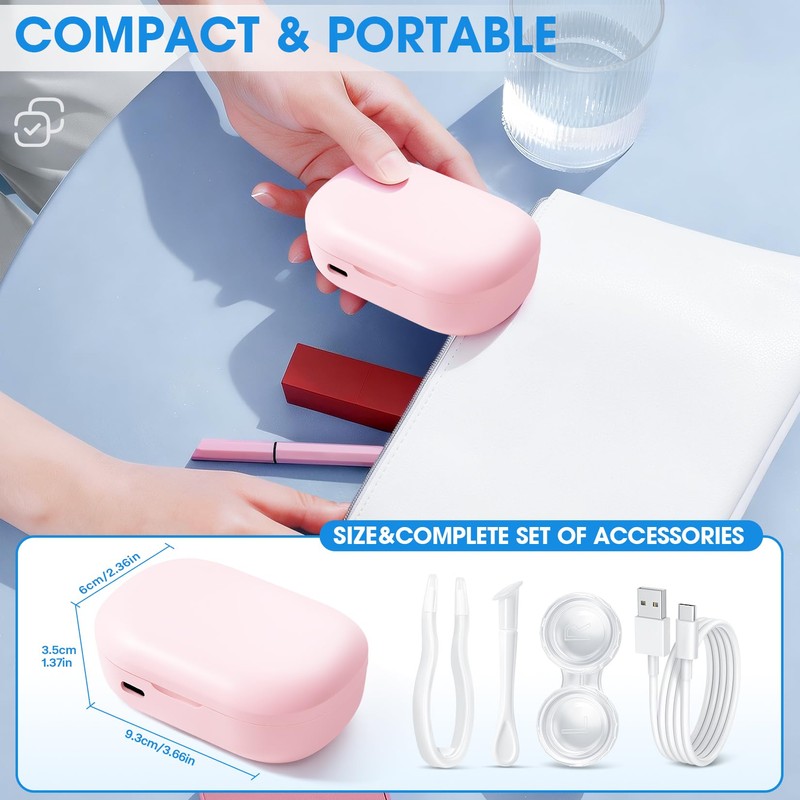 Portable Contact Lens Cleaner with Blue Light,LXIANGN Rechargeable Contact Lens
