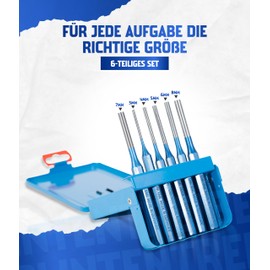 Paffrath Remscheid® Pin Punch Set 6 Pieces (3-8 mm) - Punch Set Made of Chrome Vanadium Steel - Precisely Ground Tips - Robust, Painted Shafts - Made in Germany
