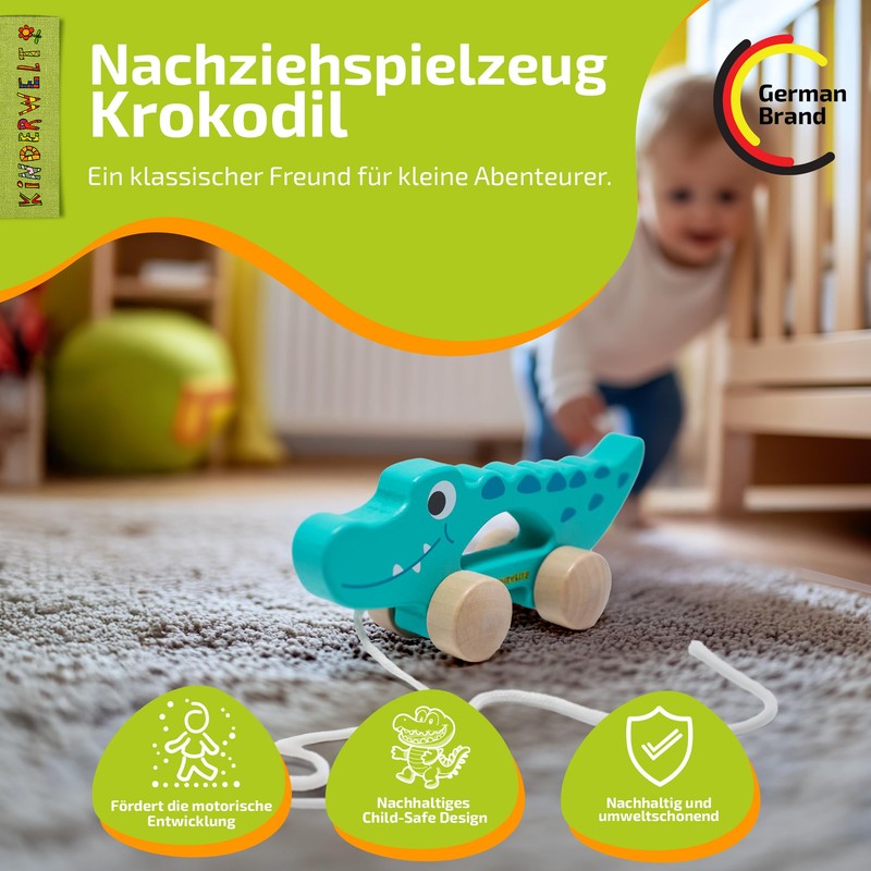 Wooden Crocodile Pull Along Toy, Child-friendly Educational Toy, Kids Toy