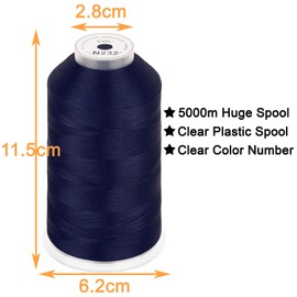 New brothread - Single Huge Spool 5000M Each Polyester Embroidery Machine Thread 40WT for Commercial and Domestic Machines - Navy Blue (Janome Color)