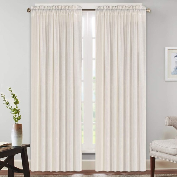 Linen Curtains Natural Linen Blended Rod Pocket Panels Light Reducing Privacy Panels Drapes for Living Room Energy Saving Window Treatments Draperies for Bedroom 2 Panels (Natural, 52" W x 84" L)