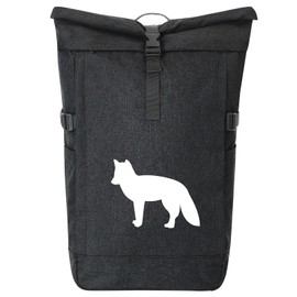 Huuraa Messenger Backpack Fox Silhouette Gift 30-44 Litres Black Melange Roll-Top Fairtrade Fox Gift Idea
