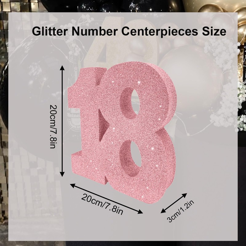 Glitter Pink Number 18 Table Centrepiece for 18th Birthday, 8"