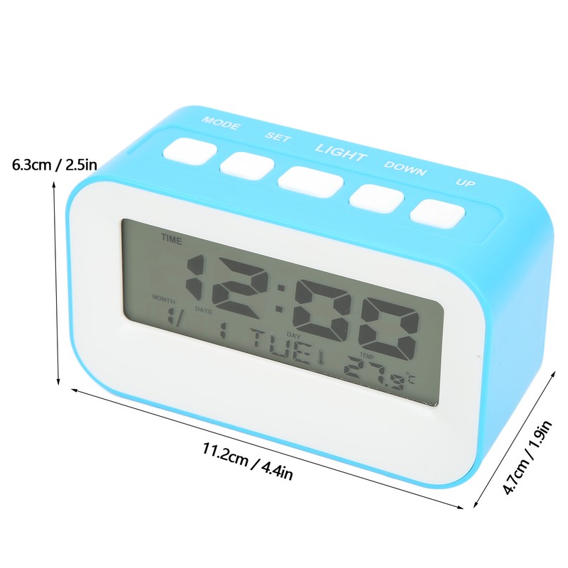 LCD Kids Alarm Clock Backlight Musical Alarms Birthday Reminder Blue
