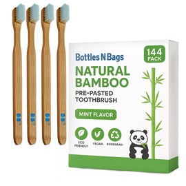 Bottles N Bags 144 Biodegradable Prepasted Bamboo Tooth Brush Individually Wrapped Soft Bristles,Refreshing Mint Flavor Paste (144 Pack)