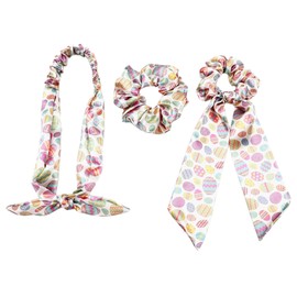 ZCYYYS Women Bunny Ear Headband Hair Tie Set, Girls Pink Rabbit Easter Egg Hairband, Easter Ear Hair Accessories Elastic Ponytail Holder Scrunchies TSFD66 (3pcs Colorful Eggs Set, One Size)