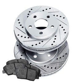 For 1983-1987 Honda Prelude PowerSport Front Silver Zinc Cross Drilled Slotted Brake Rotors Kit + Ceramic Brake Pads