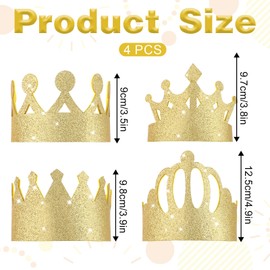 SynHHergyx 4 Pcs Gold King Crown Glitter Queen Crowns with Elastic Band Felt Birthday Crown for Birthday Celebration Photo Props Role Play Party Gathering
