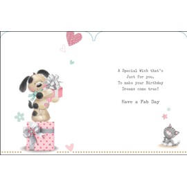 Jonny Javelin Female Birthday Card - General Card for Women/Girls - Teddy Bear & Gifts Embossed with Foil & Flitter Details - Made in England