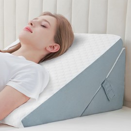 Flyxunfri Bed Wedge Pillow for Sleep Apnea, 10&12 Inches Triangle Body Pillow for Sleeping 7-in-1 Adjustable Bed Pillow Reading Pillows for Post Surgery, Acid Reflux, and Snoring, White and Grey