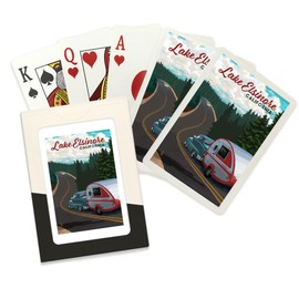 Lantern Press Lake Elsinore, California, Retro Camper on Road (52 Playing Cards, Poker Size Card Deck with Jokers)