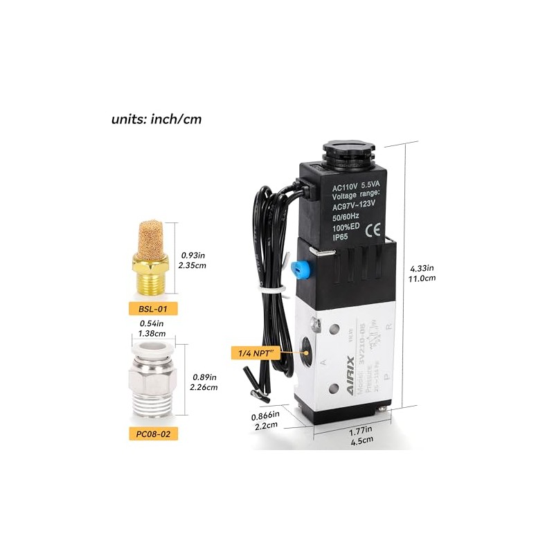 AIRIX 3V210-08 Pneumatic Solenoid Valve AC110V, 2 Position 3 Way,