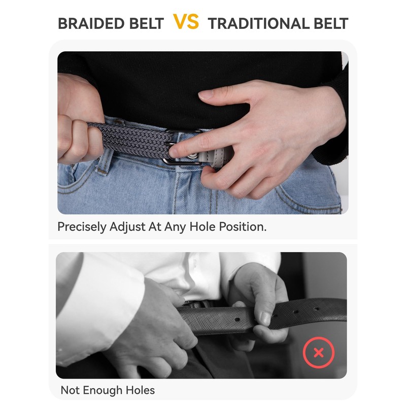 CHAOREN Woven Boys Belt, 1.25" Elastic Braided Kids Belt, Casual