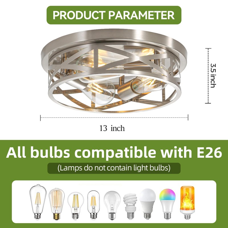 piano7797 13 inch Brushed Nickel Flush Mount Ceiling Light Fixtures,3-Light