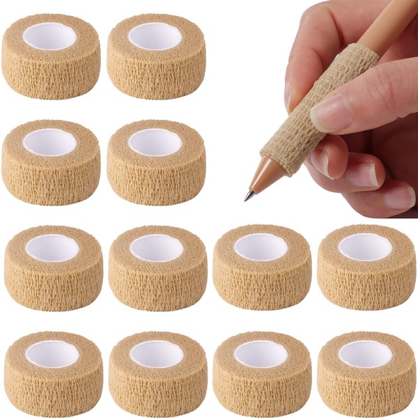 12 Stück Fingerpflaster,Selbstklebender Verband,Fingerverband,Fingerpflaster Selbsthaftend,Elastisches Selbstklebendes Fingerband,Hautfarben,2,5cm X 4,5m Breit,Fur