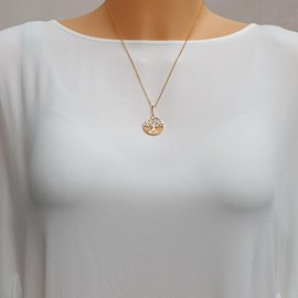 Kiara Jewellery 925 Sterling Silver Gold Plated Small Tree of Life Pendant Necklace Set Upon A Disc of Brown Amber On 18 Inch Italian Silver Chain, Sterling Silver, Amber