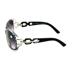 V.W.E. Oversized Rhinestones Women Bifocal Reading Sunglasses Reader Glasses Vintage Outdoor (Black, 2.00)