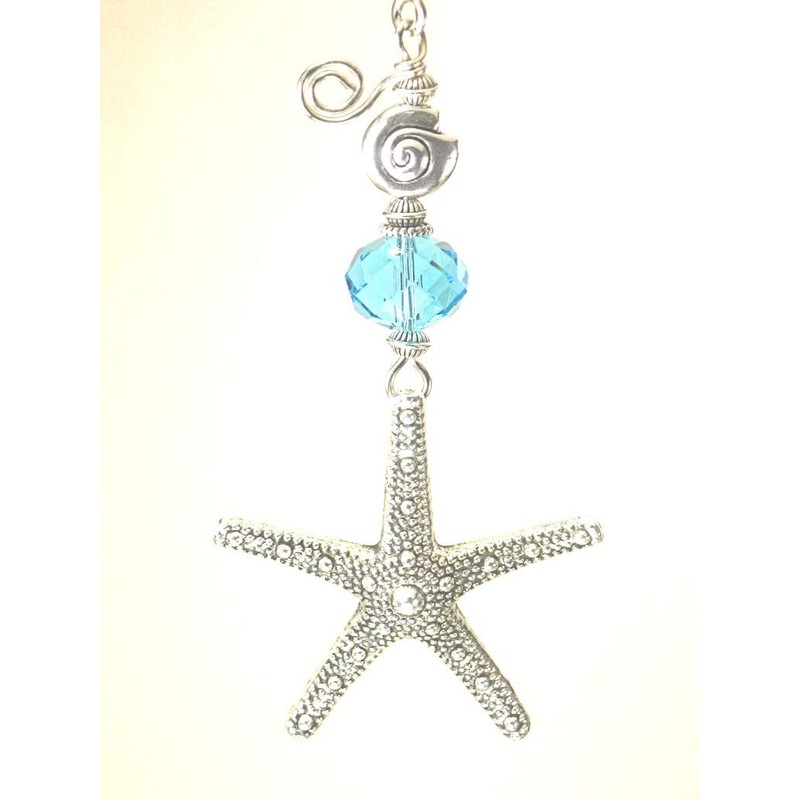 Textured Silvery Starfish with Turquoise Glass Ceiling Fan Pull