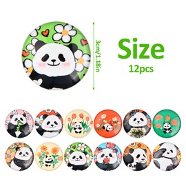 Pack of 12 Fridge Magnets, 30 mm Decorative Magnets, Cute Panda Fridge Stickers, Glass Cabochons, Glass Magnets for Magnetic Board, Fridge, Whiteboard, Kitchen