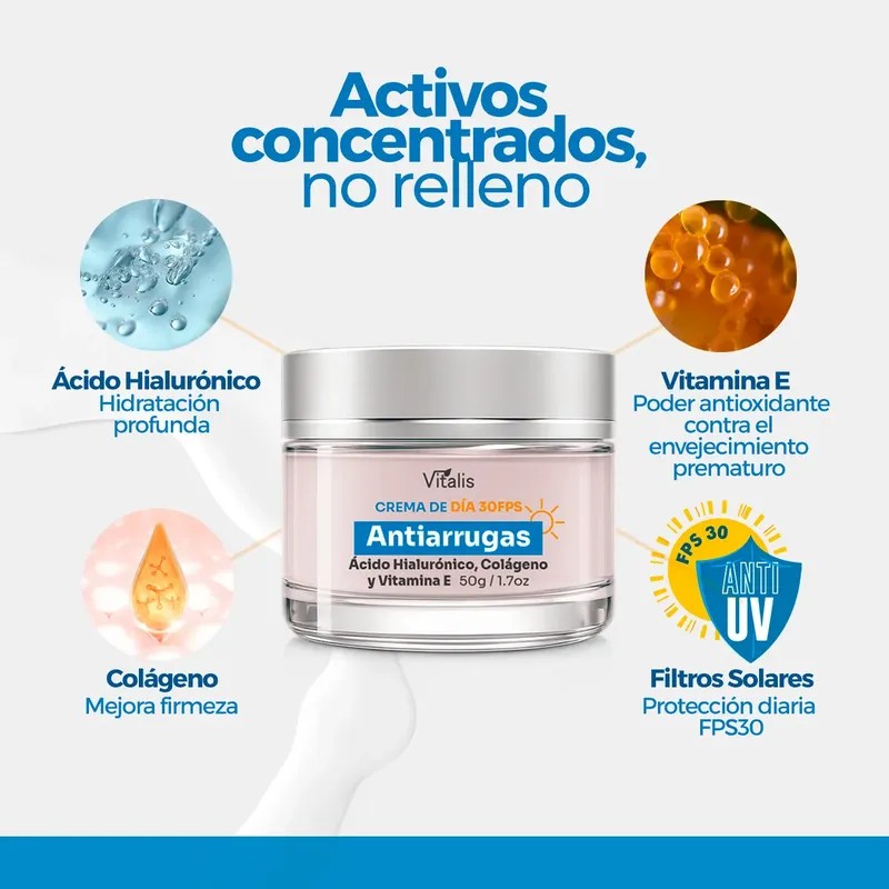 Vitalis Crema Antiarrugas FPS 30 – Reafirma, Hidrata y Protege
