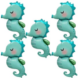 5 Pcs Sea Horses Balloons 38 Inch Under The Sea Party Balloons Ocean Animals Seahorse Foil Balloons for Kids Birthday Baby Shower Themed Party Decorations