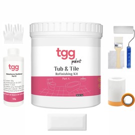 Tub and Tile Refinishing Kit - 1kg DIY Bathtub Sink Countertop Shower Basin Reglazing Kit, Water Based Ceramic Tile Glass Paint Porcelain Reglaze Resurface Coating for Bathroom Kitchen, Semi-matte