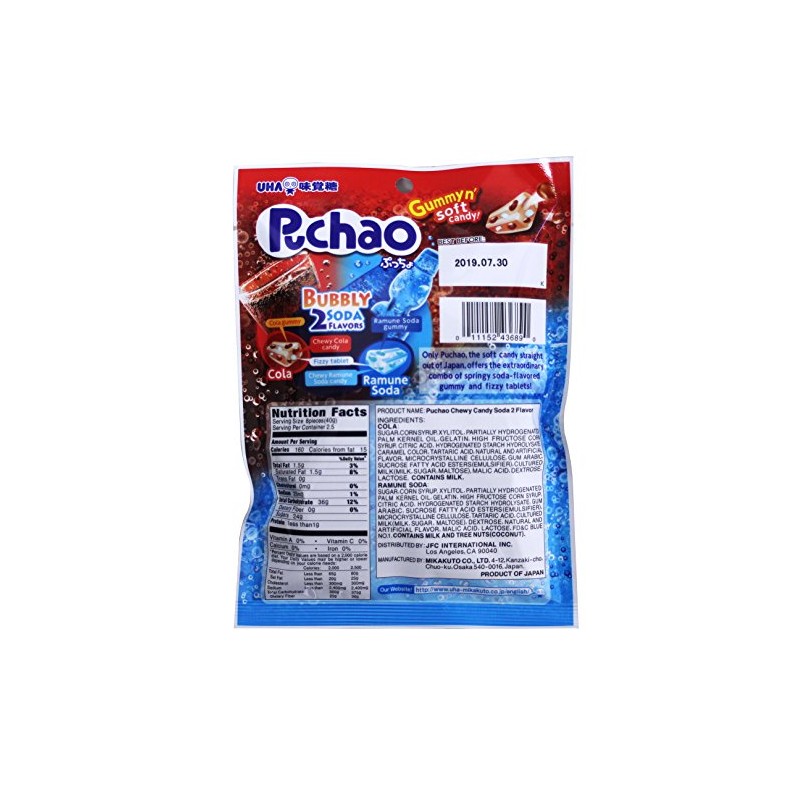Puchao Gummy n' Soft Candy, Cola and Ramune Soda Flavors,