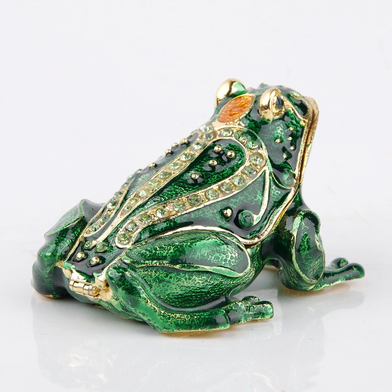 Large Frog Trinket Box Hinged Jewelry Boxes Hand-Painted Enameled Green