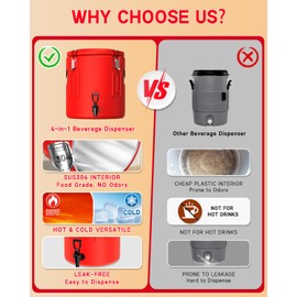 Insulated Beverage Dispenser 3.5 Gallon, Hot Drink Dispenser with 304 Stainless Steel Interior & Spout, Hot Water Dispenser for Parties, Portable Outdoors Water Jug for Camping Sports