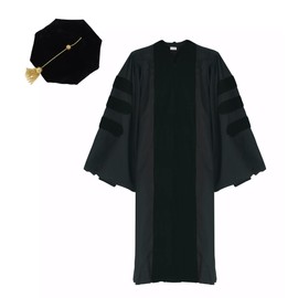 Ariro Classic Doctoral Graduation Gown PhD Regalia with Black or Royal Blue Velvet Piping for Faculty Unisex (Black, 54)