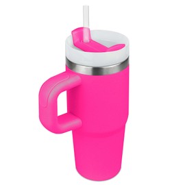 14 oz Tumbler with Handle and Straw, Kid Tumbler with Lid and Straw, 304 Stainless Steel Child Tumbler, School Sports Outdoor (Hot Pink)