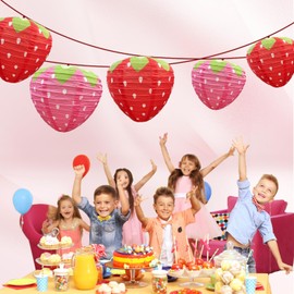 10PCS Strawberry Paper Lanterns Red and Pink Hanging Strawberry Decor Fruit Themed Party Supplies for Party Decorations (Red and Pink)