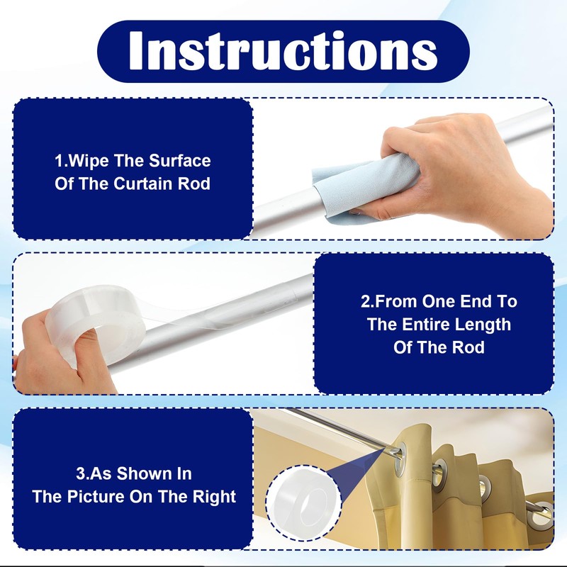 Curtain Rod Slide Smooth Tape, 1IN x 16FT Clear Quiet