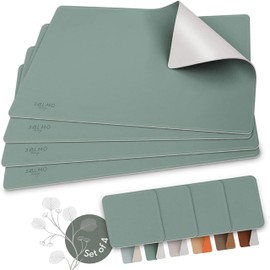 sølmo I Designer Place Mat Made of PU Leather, Heat Resistant Two-Tone I Set of 4 Wipe Clean Place Mats with Coasters, Leather Placemats, Placemats for Children (Petrol/Grey)