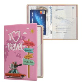 kwmobile Passport Holder Protective Cover - PVC and Plastic Passport Cover for Men and Women - Essential Travel Accessory - White/Green/Light Pink