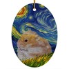 Whimsical Night Sky Red Hamster Christmas Ornament White Oval Ceramic