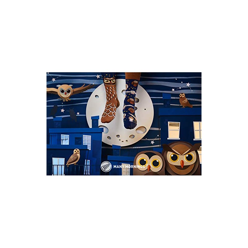 Many Mornings Unisex Owly Moly Mismatched Socks, Multi-colour.