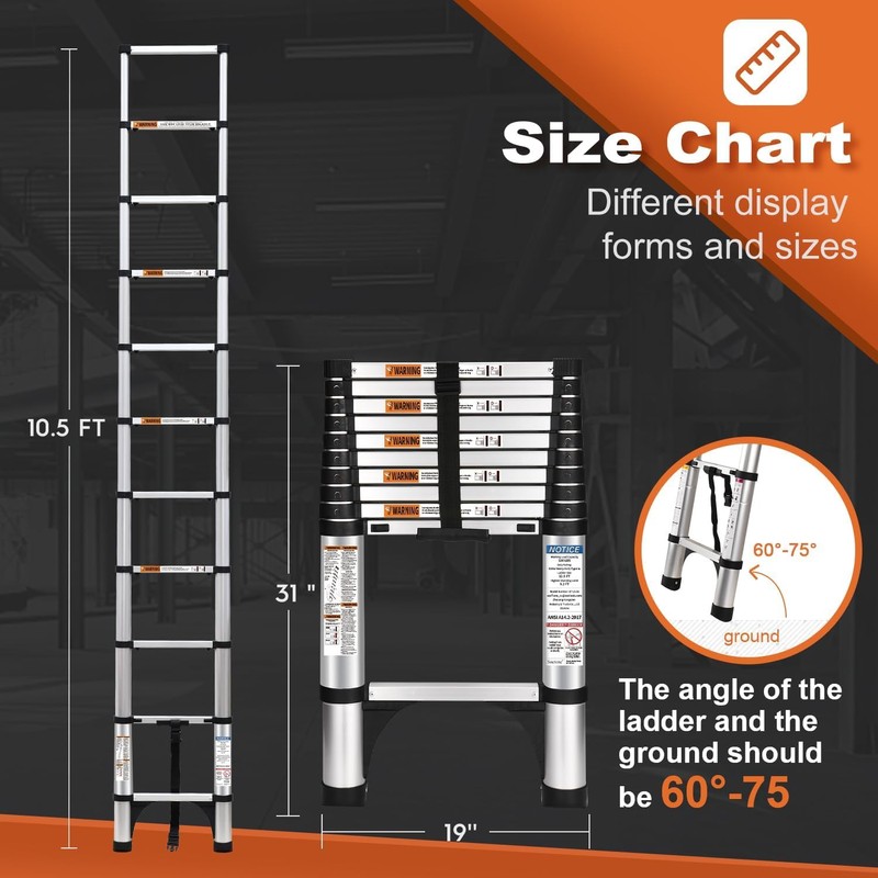 Soctone Telescoping Ladder, 10.5 FT Button Retraction Aluminum Extension Ladder
