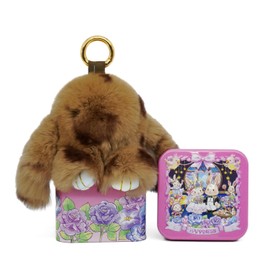 Mini Bunny LuLu Keychain,Bunnylulu Handmade Soft Bunny PomPom Keychain with Designed Tin Box and Keys in 3 Colors (Brownielulu)