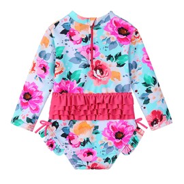 XFGIRLS Baby/Toddler Girls Swimsuit Long Sleeve One-Piece Bathing Suit Rash Guard for Kids UPF 50+ Swimwear