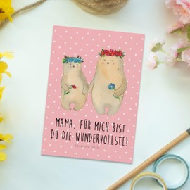 Mr. & Mrs. Panda Postcard Bears with Flower Wreath - Gift, Mum, Postcard, Sister, World's Best Mum, Mother's Day, Dad, Child, Daughter