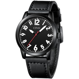 CIVO Men's Watches Easy to Read Watch with Large Numbers Analogue Waterproof Leather Strap Nylon Strap Rubber Band Quartz Watch, A3 Black, Strap.