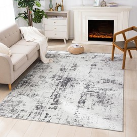 Carvapet 5x7 Grey Rug Washable Modern Rug Abstract Area Rugs for Living Room Ultra Soft Rugs for Bedroom Dorm Dining Room Indoor Low Pile Carpet, Boho Rug with Non-Slip Rubber Backing