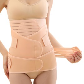 QFE 3 in 1 Postpartum Belly Band Post Partum Waist Trainer for Women Abdominal Binder Surgery C Section Recovery Must Haves Stomach Lower Belly Fat Wrap Girdle Belt Shapewear (Light yellow, XXL)