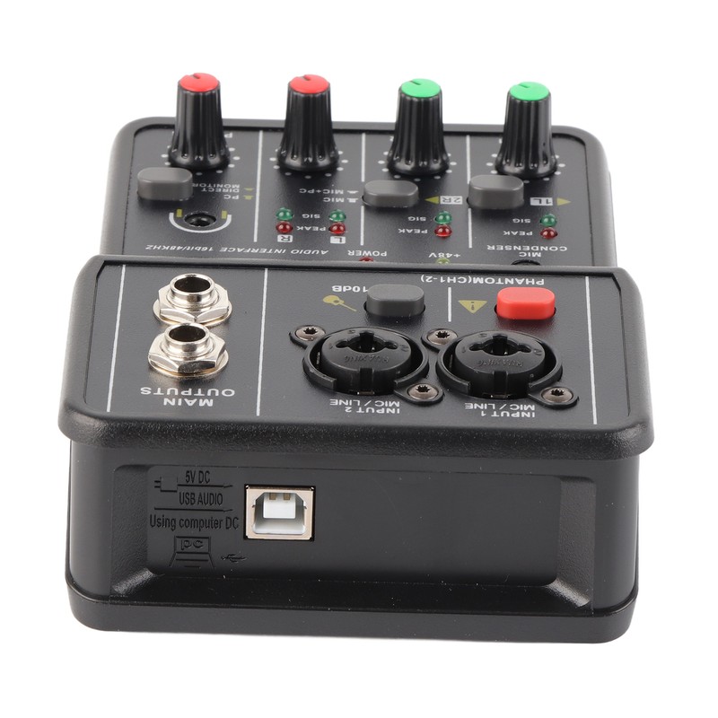 2 Channels Audio Mixer USB 48V Phantom Power Compact Sound