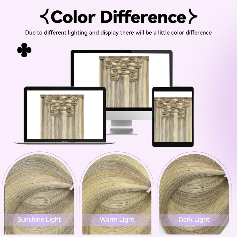 WindTouch Blonde Clip in Hair Extensions Human Hair, 70g 22