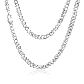 VNOX Sterling Silver Plated Necklace for Men - Mens Women Sterling Silver Plated Chain Solid 6mm Diamond Cut Curb Cuban Link Chains,18 Inch,Jewelry Gifts for Men