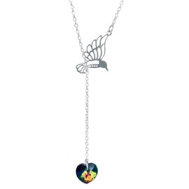 TClaudia, Plata 925 Collares para mujer, con dije de corazón cristal tornasol y colibrí, plata 925 mujer. Cadenas para Mujer - Dijes para Mujer - Regalos para Mujer - Joyería para Mujer